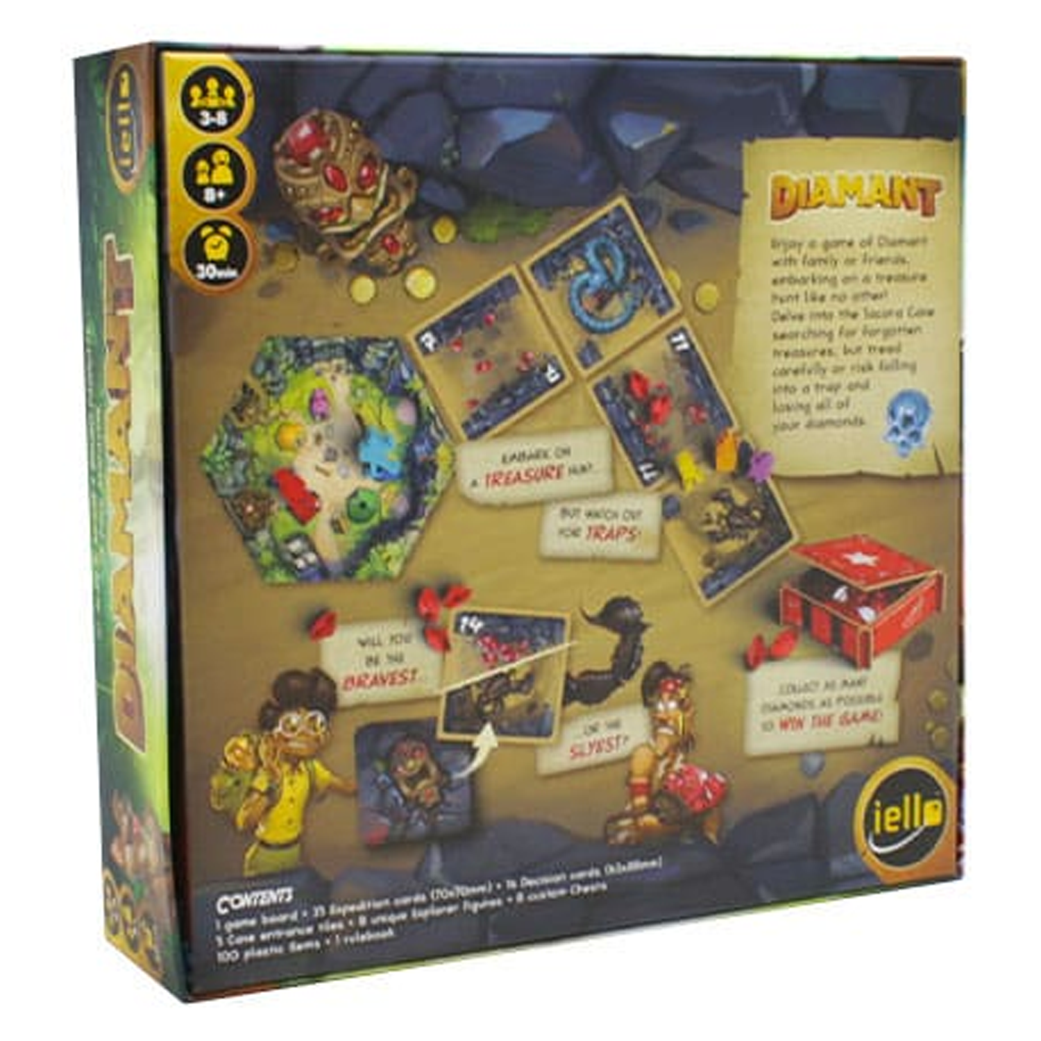 Diamant Board Game (Back of Box) on a White Background | Happy Piranha