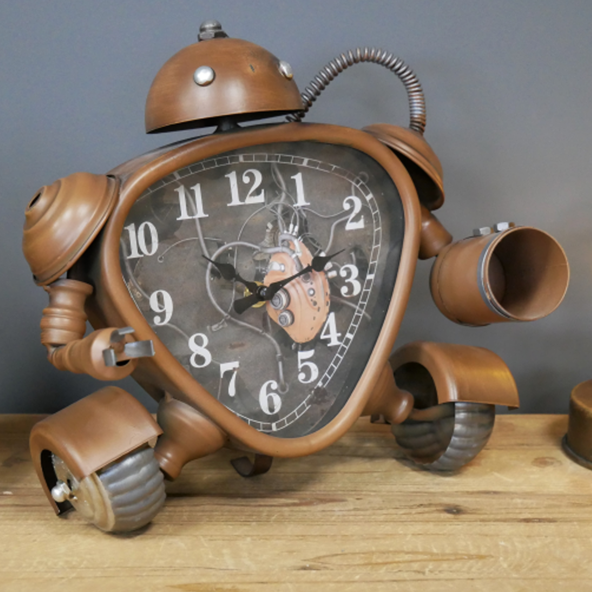 Brown Robot on Wheels Clock (Front) | Happy Piranha