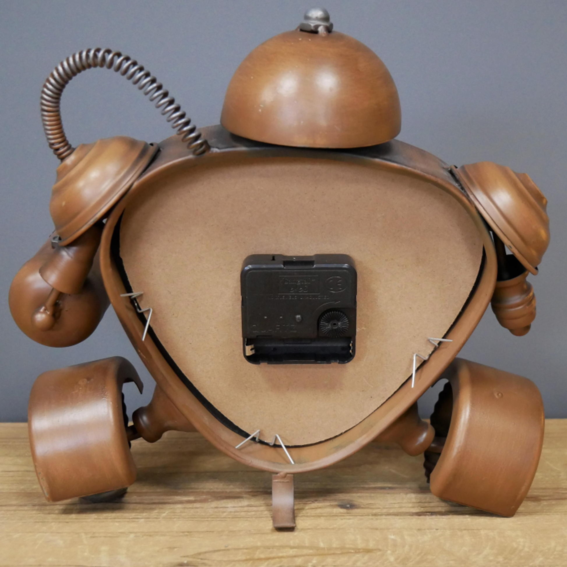 Brown Robot on Wheels Clock (Back) | Happy Piranha