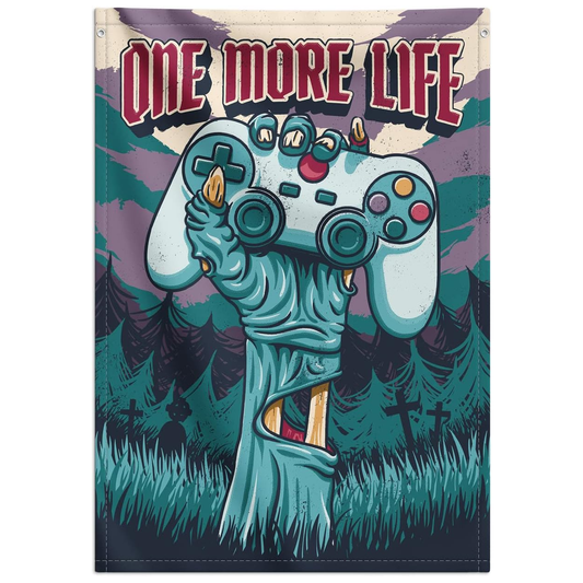 One More Life Zombie Gamer Flag 70 x 100cm Wall Scroll | Happy Piranha