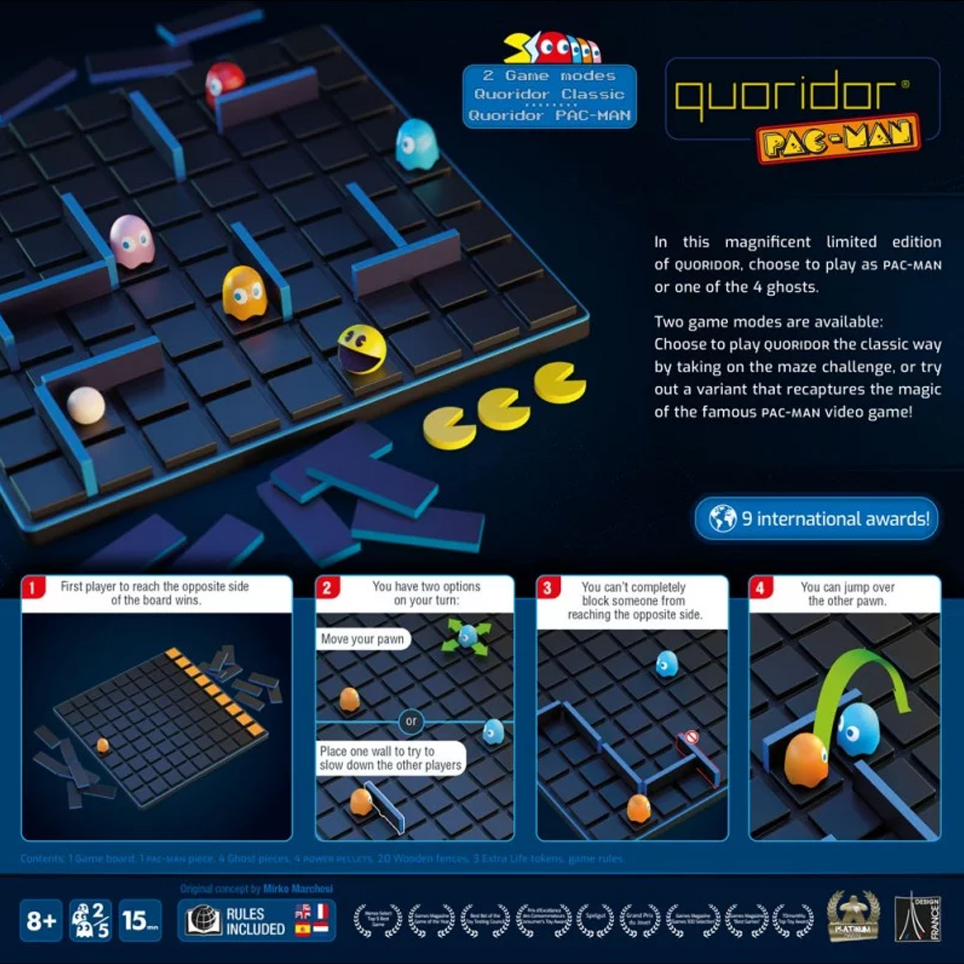 Quoridor Pac-Man Edition Board Game (Back of Box) | Happy Piranha