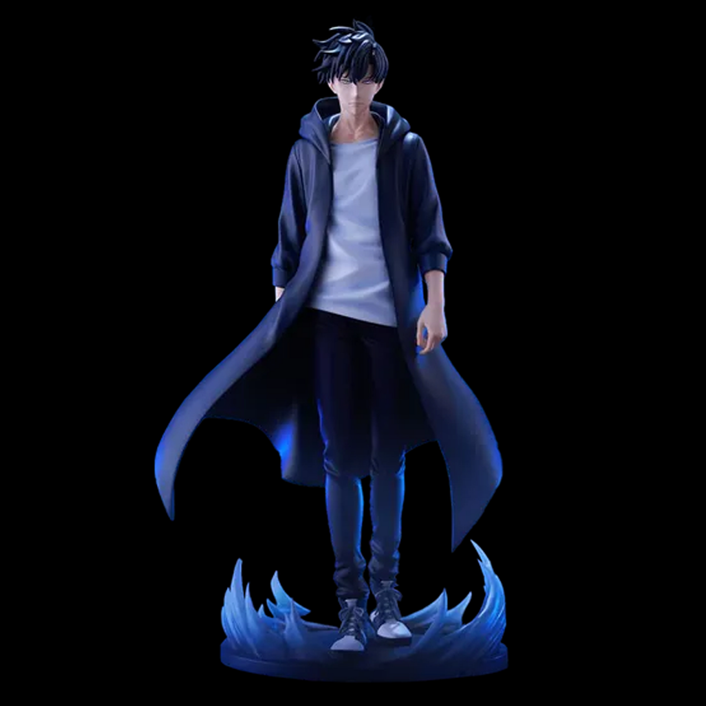 Solo leveling Sung Jinwoo Furyu Trio-Try-It Figure on a Black Background | Happy Piranha