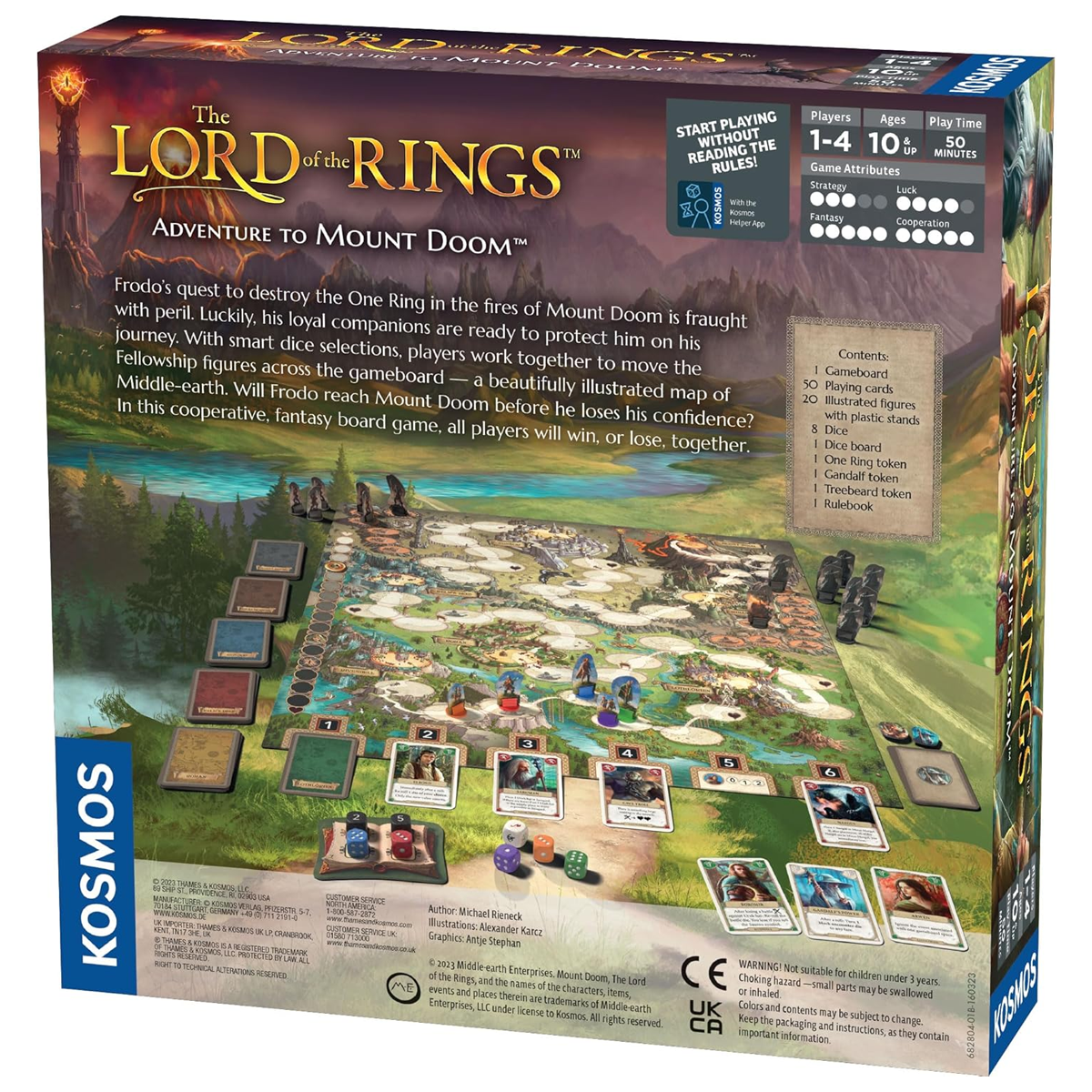 The Lord of the Rings Adventure to Mount Doom Board Game (Back of Box) on a White Background | Happy Piranha