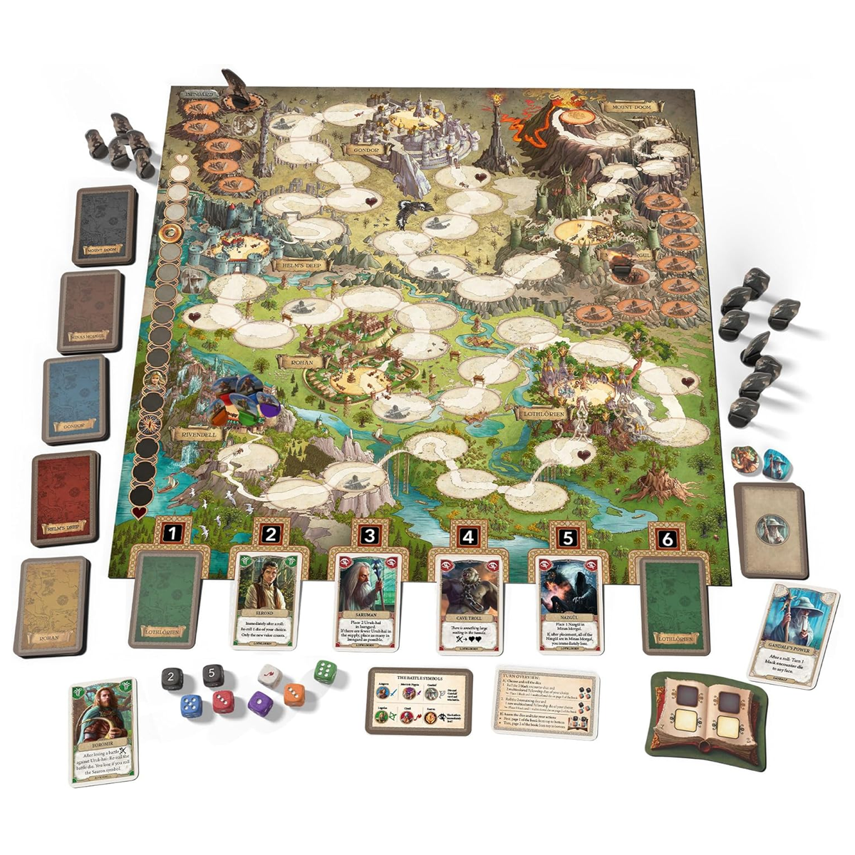 The Lord of the Rings Adventure to Mount Doom Board Game (Contents) on a White Background | Happy Piranha