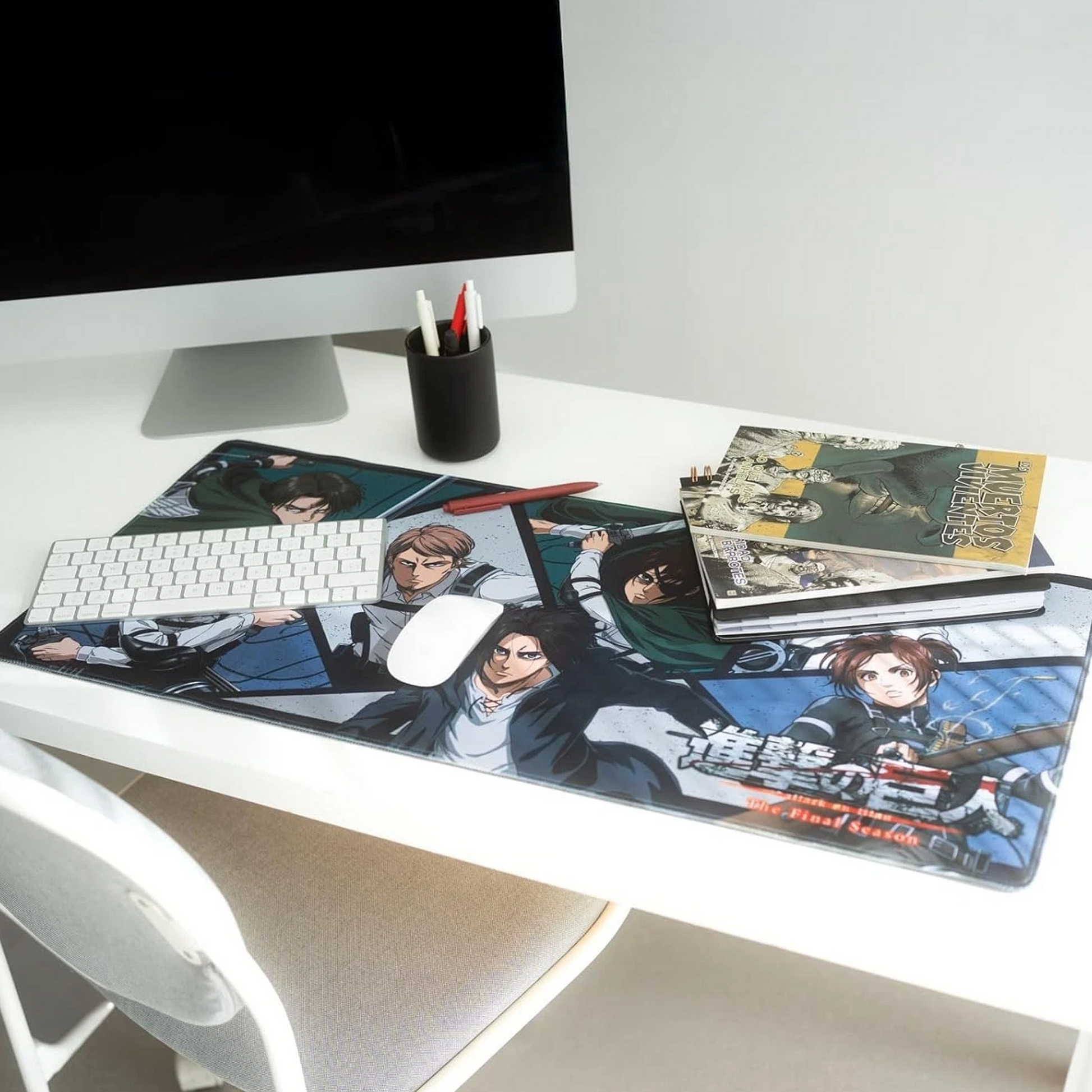 Attack on Titan XXL Anime Mouse Pad & Keyboard Mat on a Desk with a Keyboard and Mouse | Happy Piranha