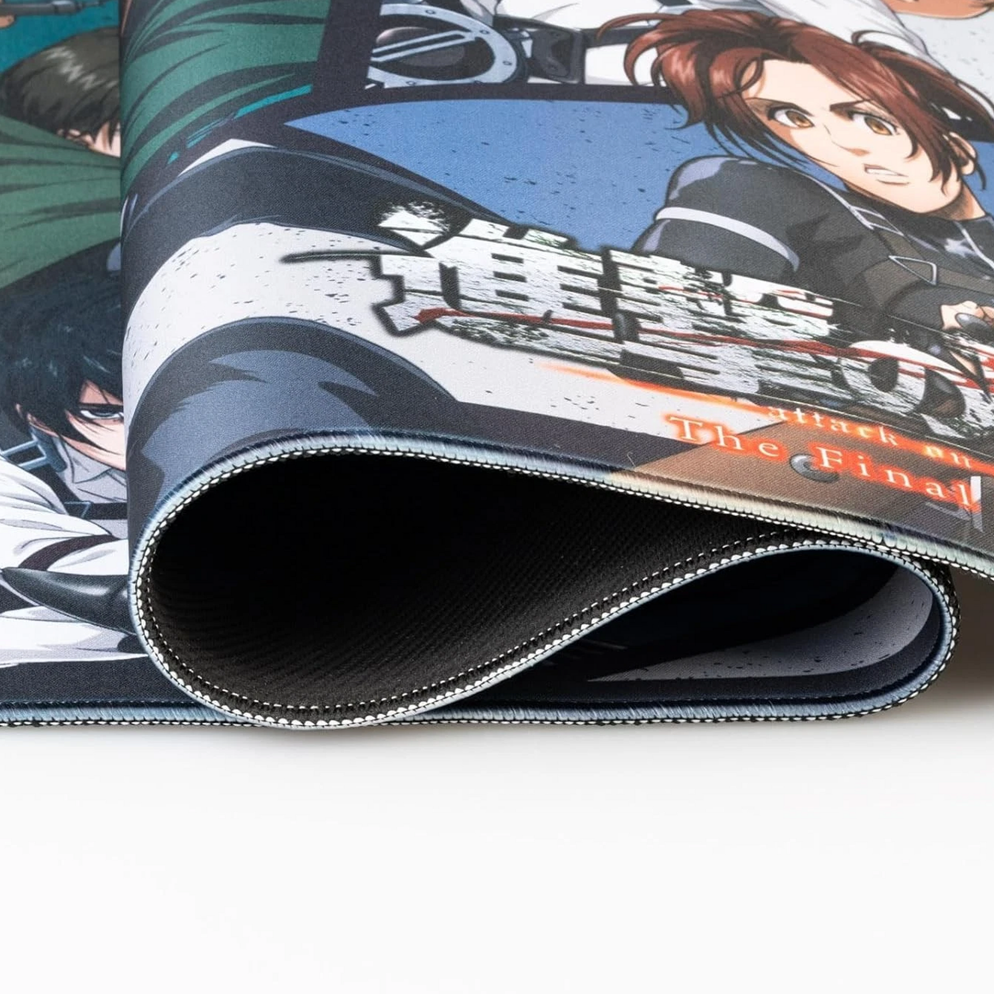 Attack on Titan XXL Anime Mouse Pad & Keyboard Mat - a Close Up of the Stitched Edging | Happy Piranha