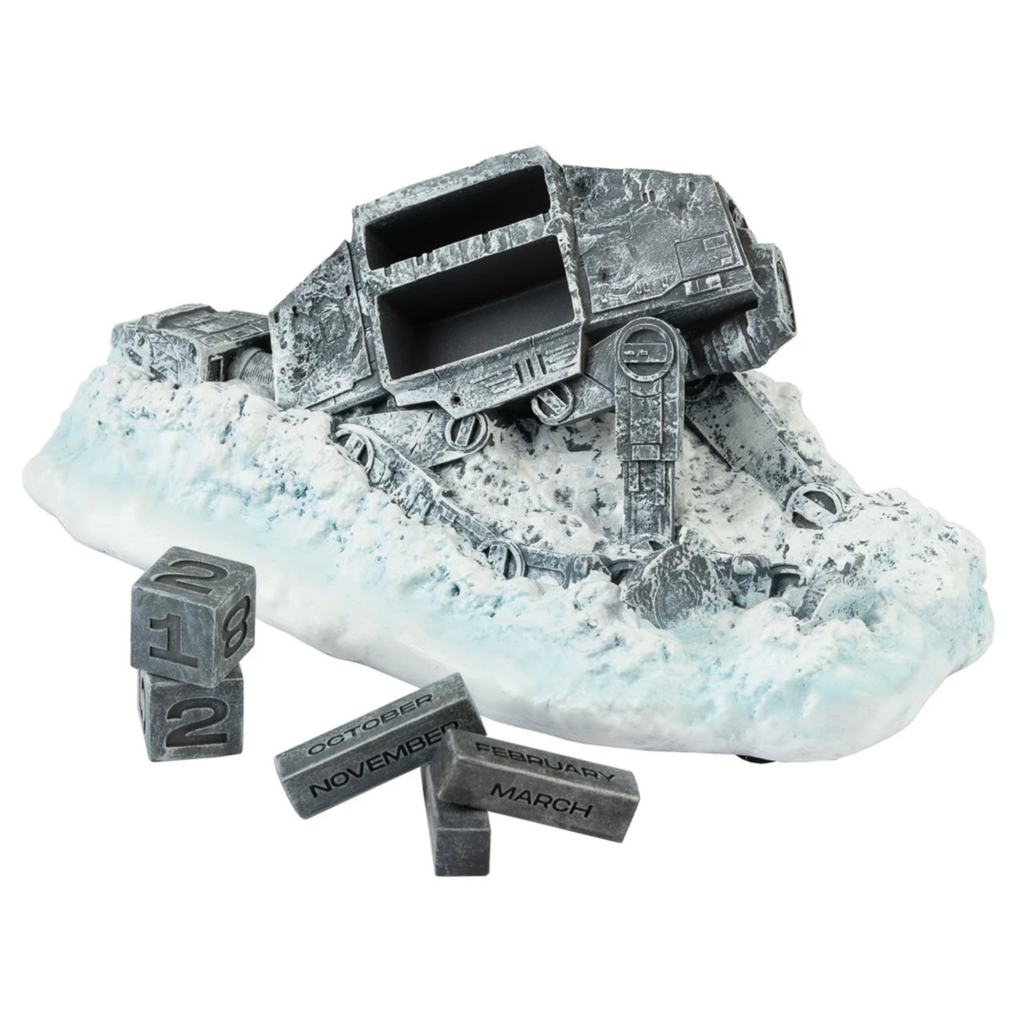 Star Wars AT-AT Walker 3D Perpetual Calendar on a White Background With its Pieces Removed | Happy Piranha