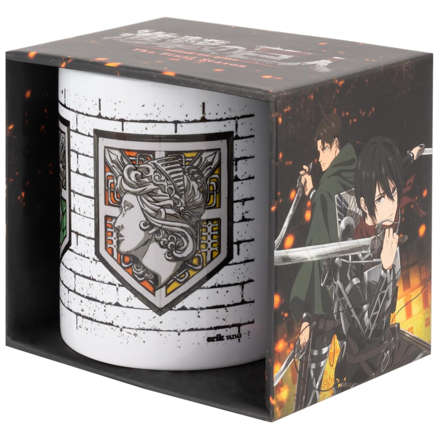 Attack on Titan The Final Season Wall Emblem 350ml Ceramic Mug in a Fiery, Dark Coloured Attack on Titan Design Cardboard Box | Happy Piranha