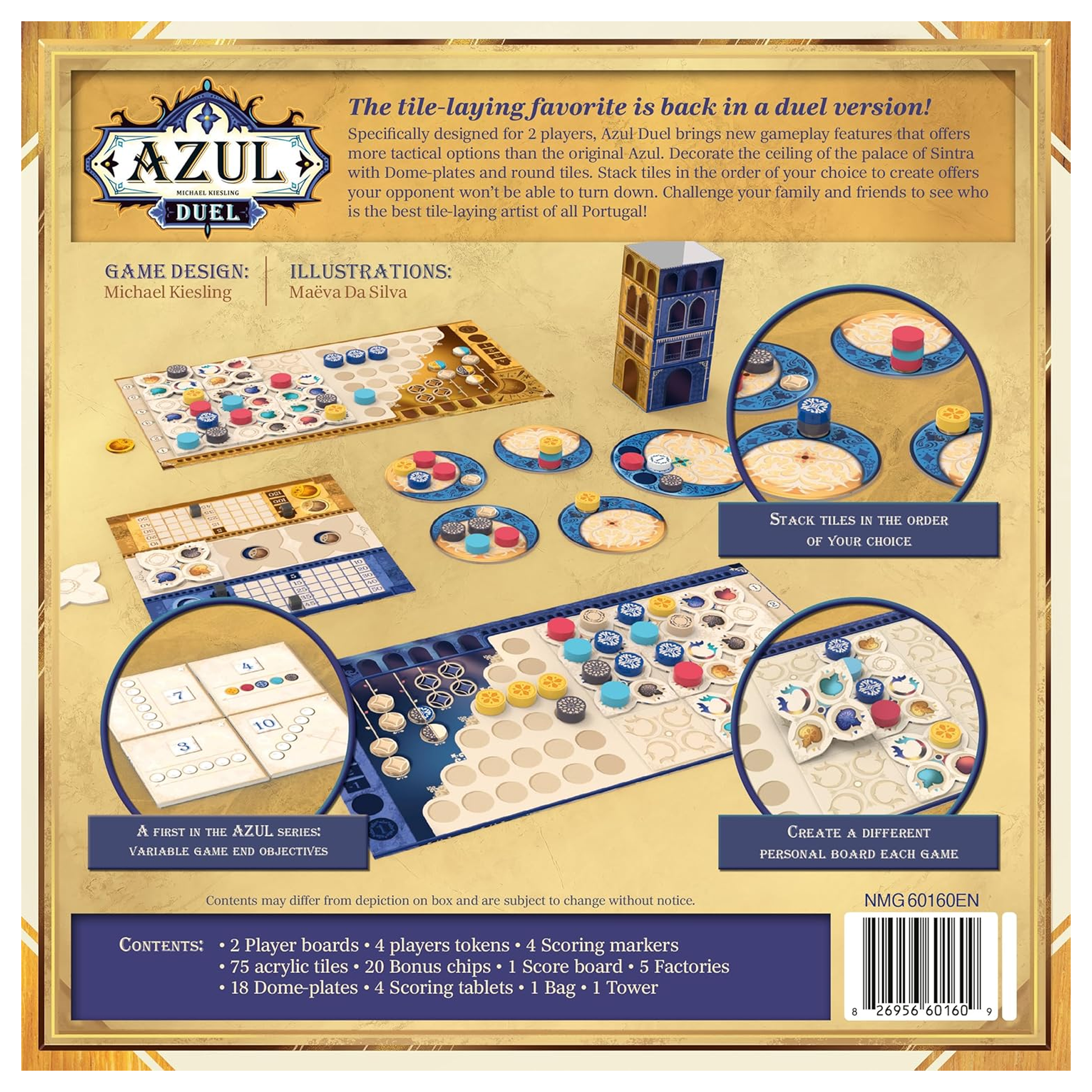 Azul Duel Board Game Back of Box | Happy Piranha