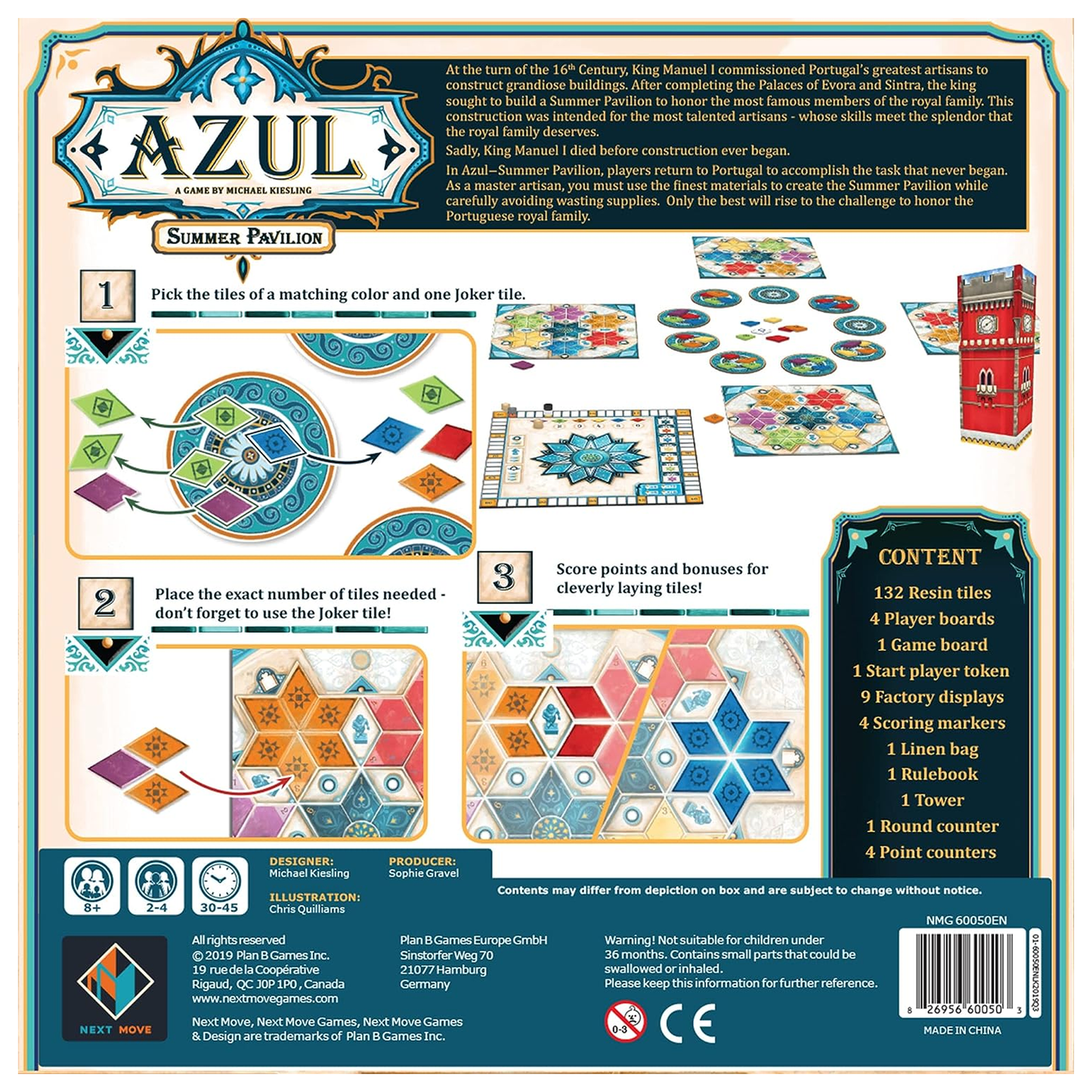 Azul Summer Pavilion Board Game Back of Box | Happy Piranha