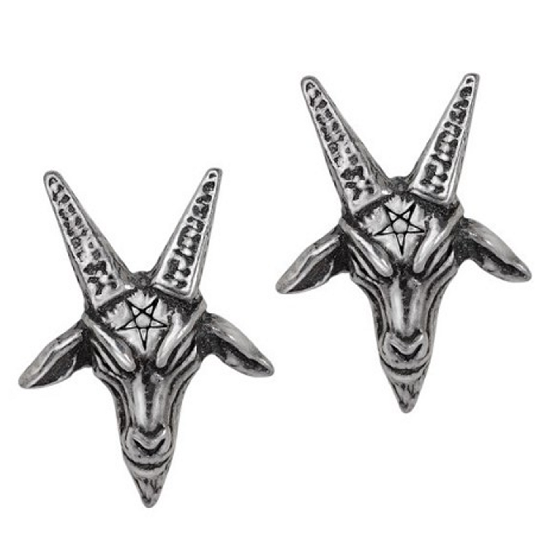 Baphomet Studs - Gothic Design Pewter Earrings on a White Background | Happy Piranha