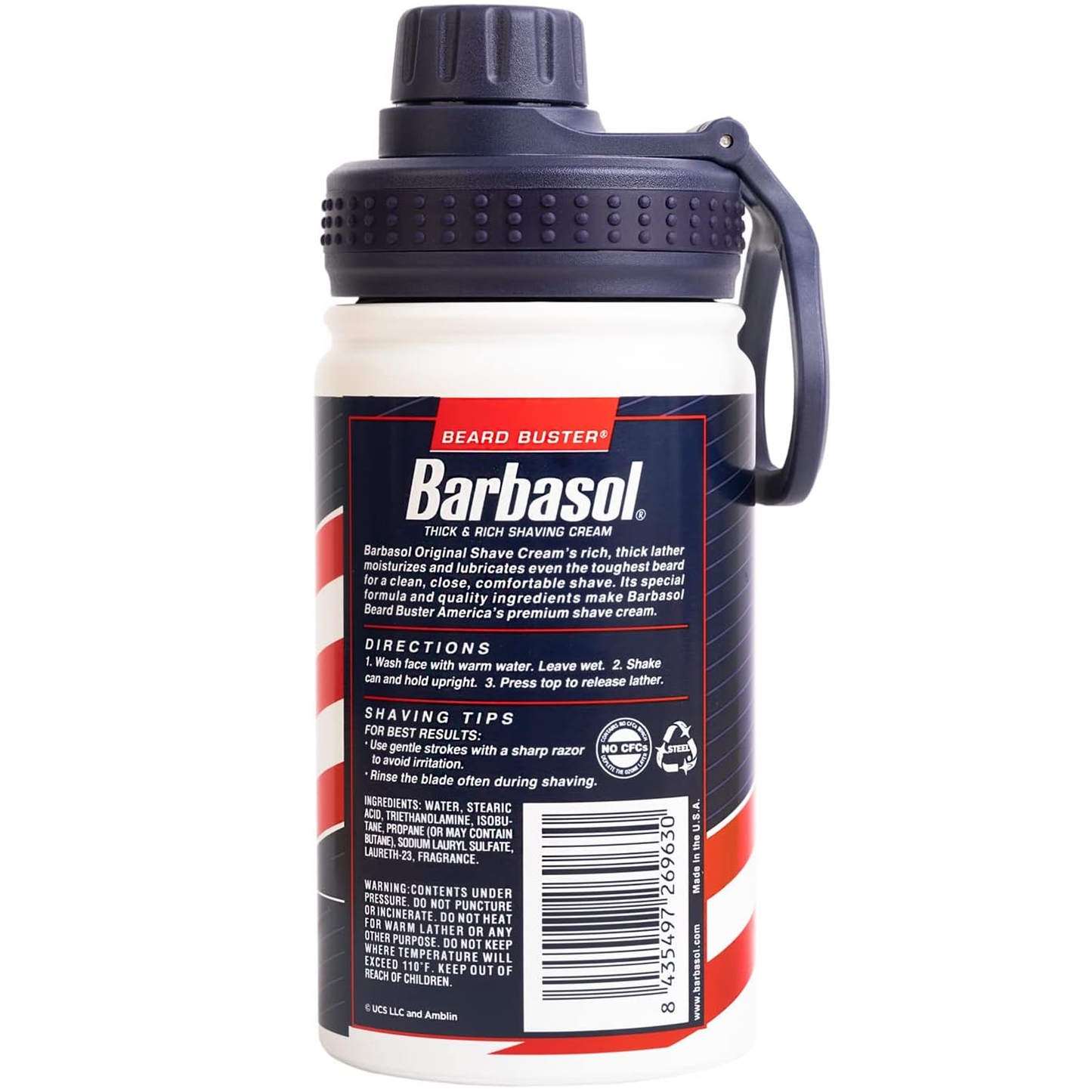 Jurassic Park Barbasol Replica Hot & Cold Metal Water Bottle (Back) | Happy Piranha