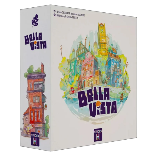 Bella Vista Board Game (Front of Box) on a White Background | Happy Piranha