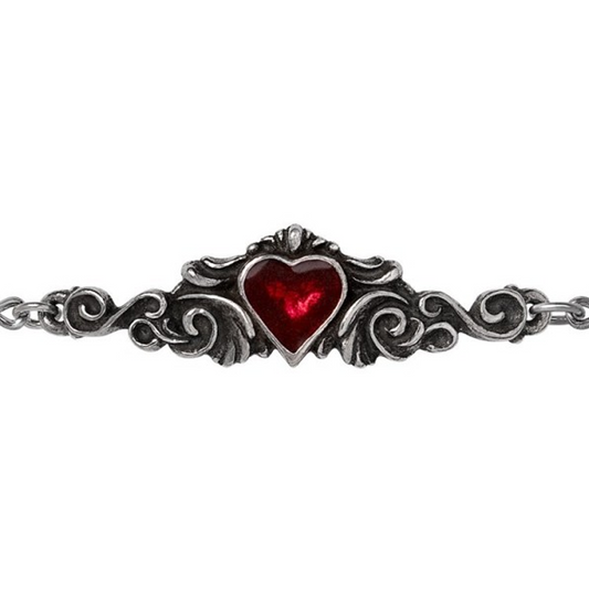 Betrothal - Pewter & Red Crystal Gothic Design Bracelet Close Up on a White Background | Happy Piranha