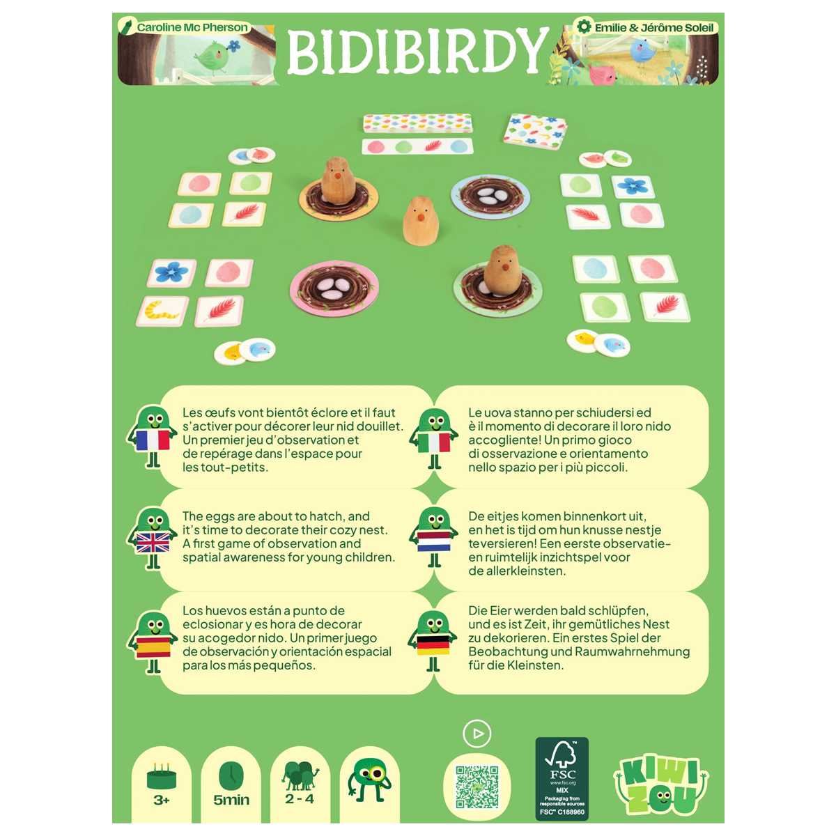 BidiBirdy Board Game (Back of Box) On a White Background | Happy Piranha