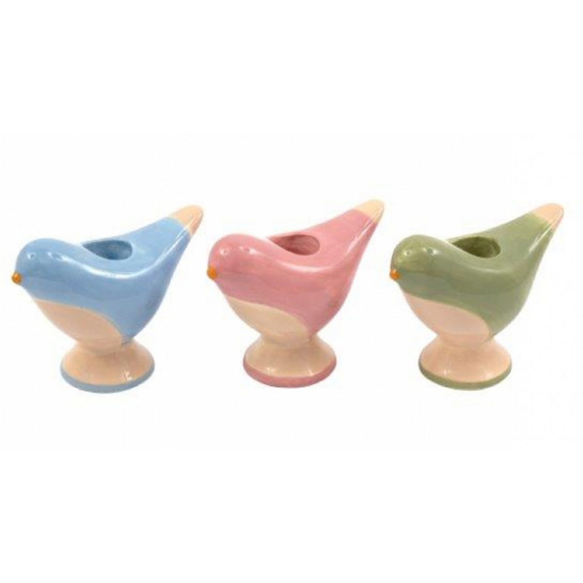 Colourful Little Bird Candle Holders (Blue, Pink and Green), Standing in a Line on a White Background | Happy Piranha