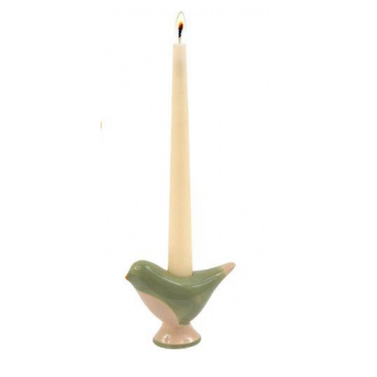 Colourful Little Bird Candle Holders (Green) With a Candle in on a White Background | Happy Piranha