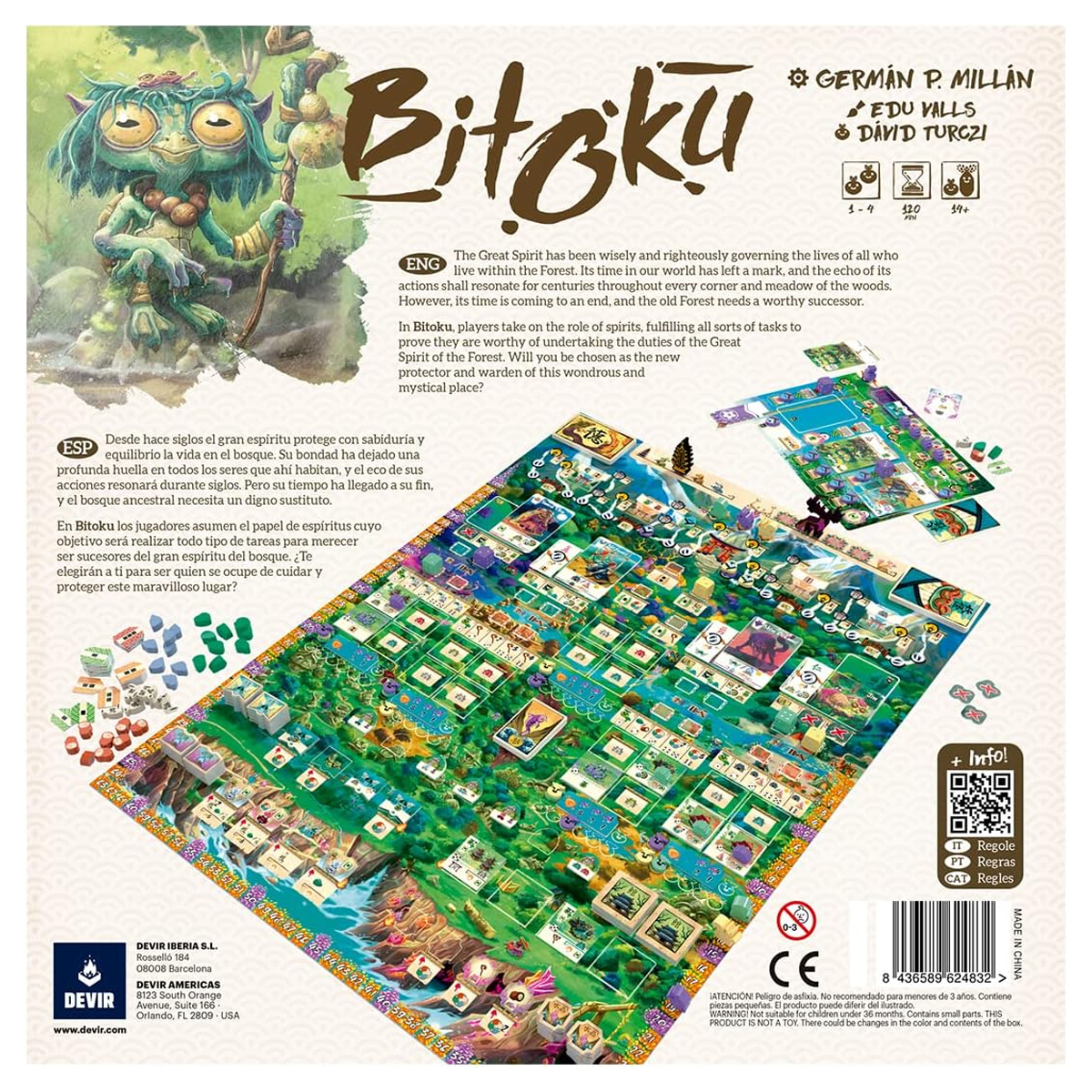 Bitoku Board Game (Back of Box) on a White Background | Happy Piranha