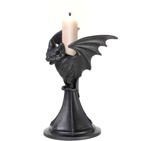 Vespertilio Bat Candlestick - Black Resin Candle Holder With a Candle in | Happy Piranha