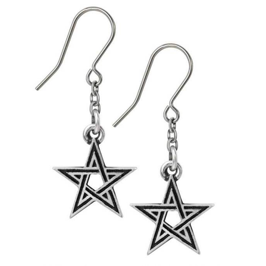 Black Star - Gothic Pentagram Pewter Earrings | Happy Piranha