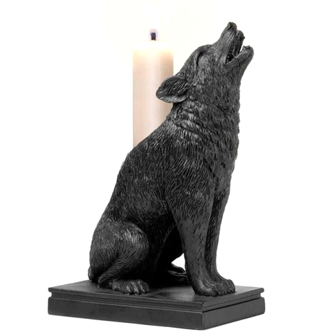 Ulula Noctis Wolf Candlestick - Black Resin Candle Holder With a Candle In | Happy Piranha