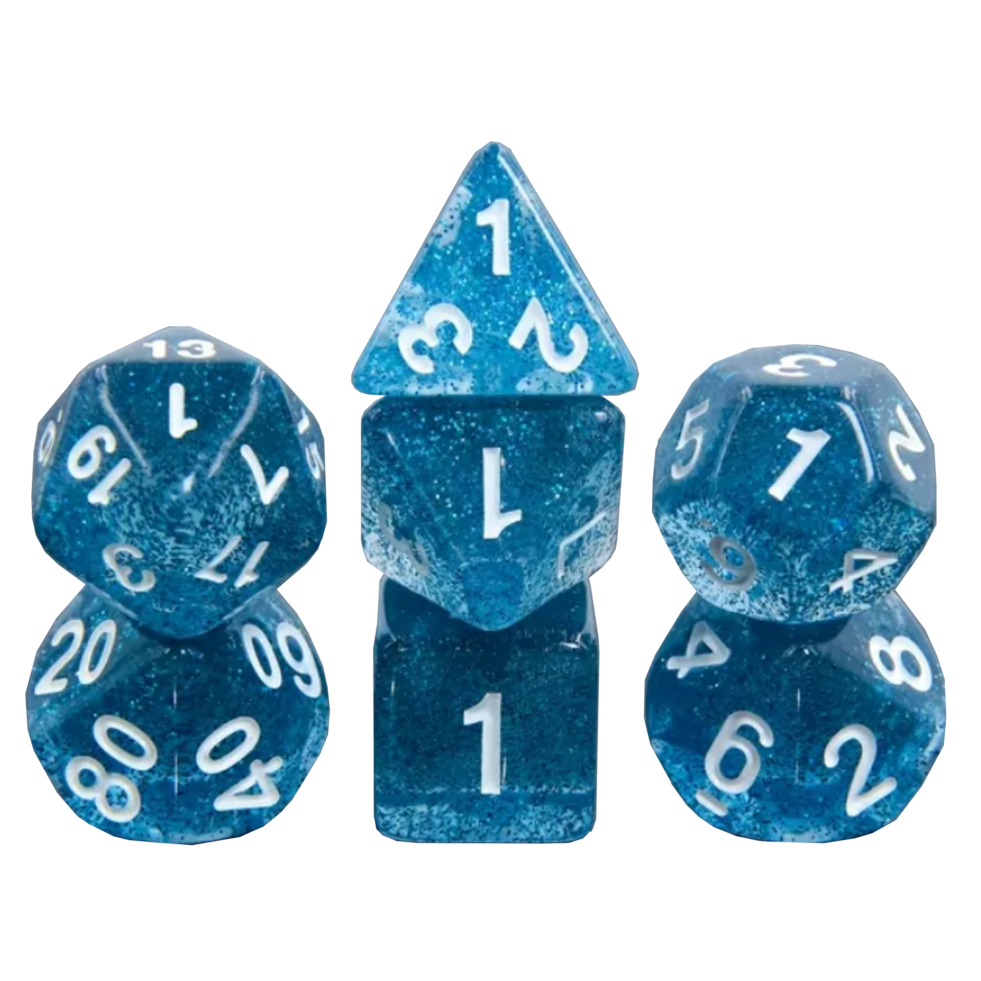 Glitter Dice - Polyhedral D&D 7 Dice Sets (Blue) | Happy Piranha