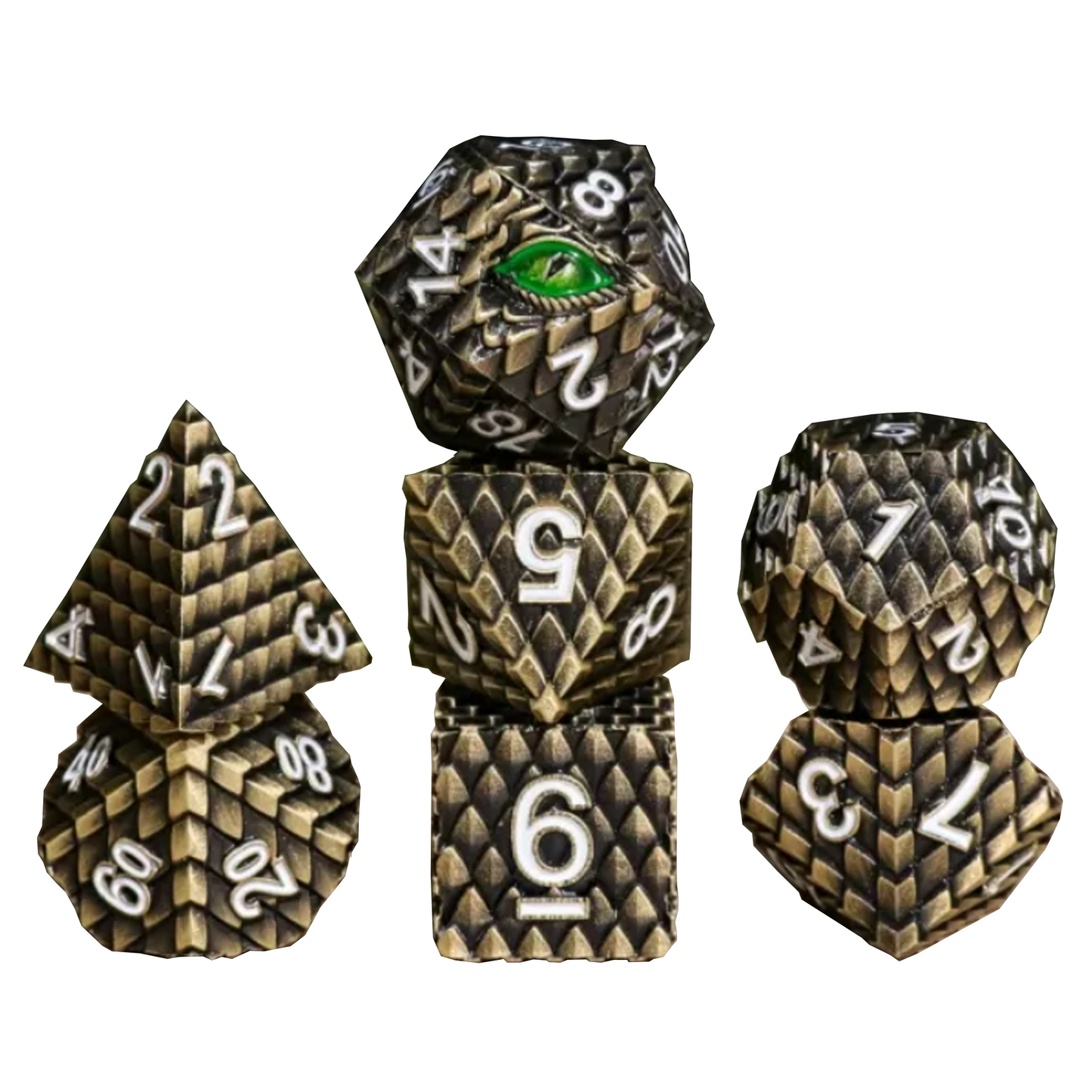 Dragon Scale - Premium Metal Polyhedral D&D Dice Sets (Bronze) | Happy Piranha