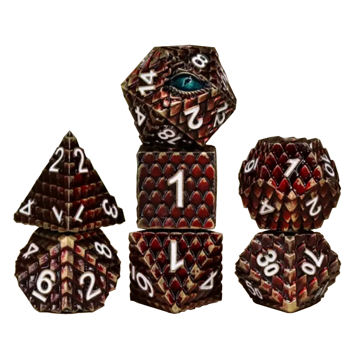 Dragon Scale - Premium Metal Polyhedral D&D Dice Sets (Brown) | Happy Piranha