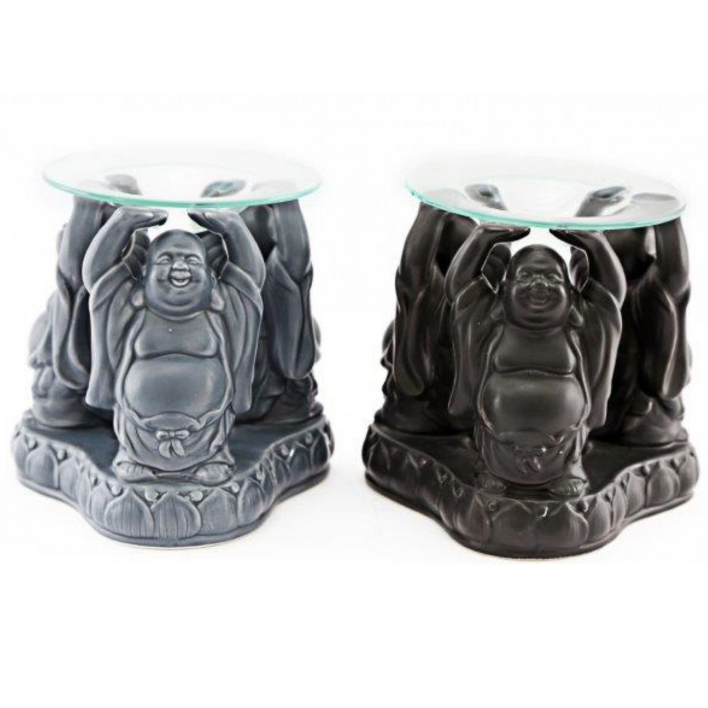 Ceramic & Glass Smiling Buddha Oil Burner / Wax Melter (Both) | Happy Piranha
