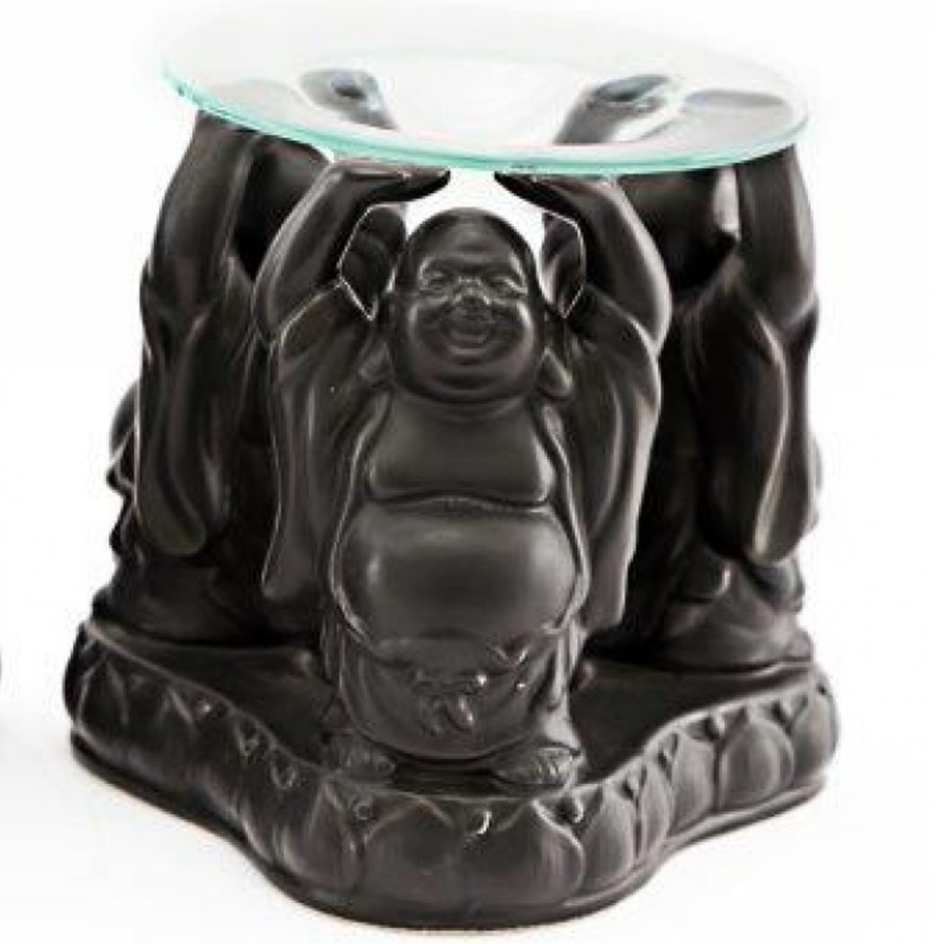 Ceramic & Glass Smiling Buddha Oil Burner / Wax Melter (Black) | Happy Piranha