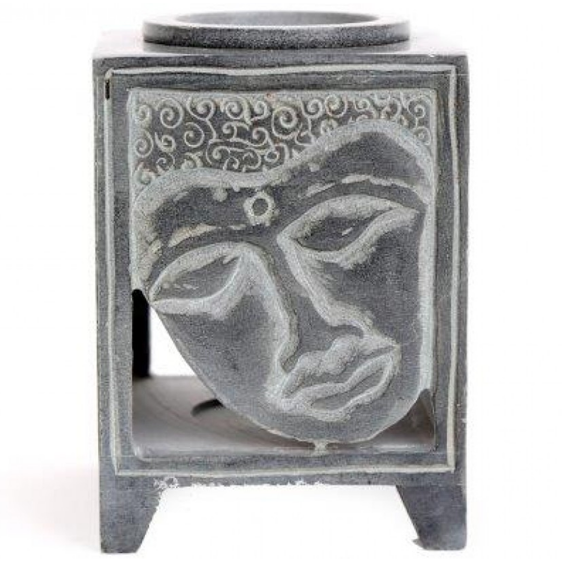 Soapstone Buddha Face Oil Burner / Wax Melter (Serpentine) | Happy Piranha