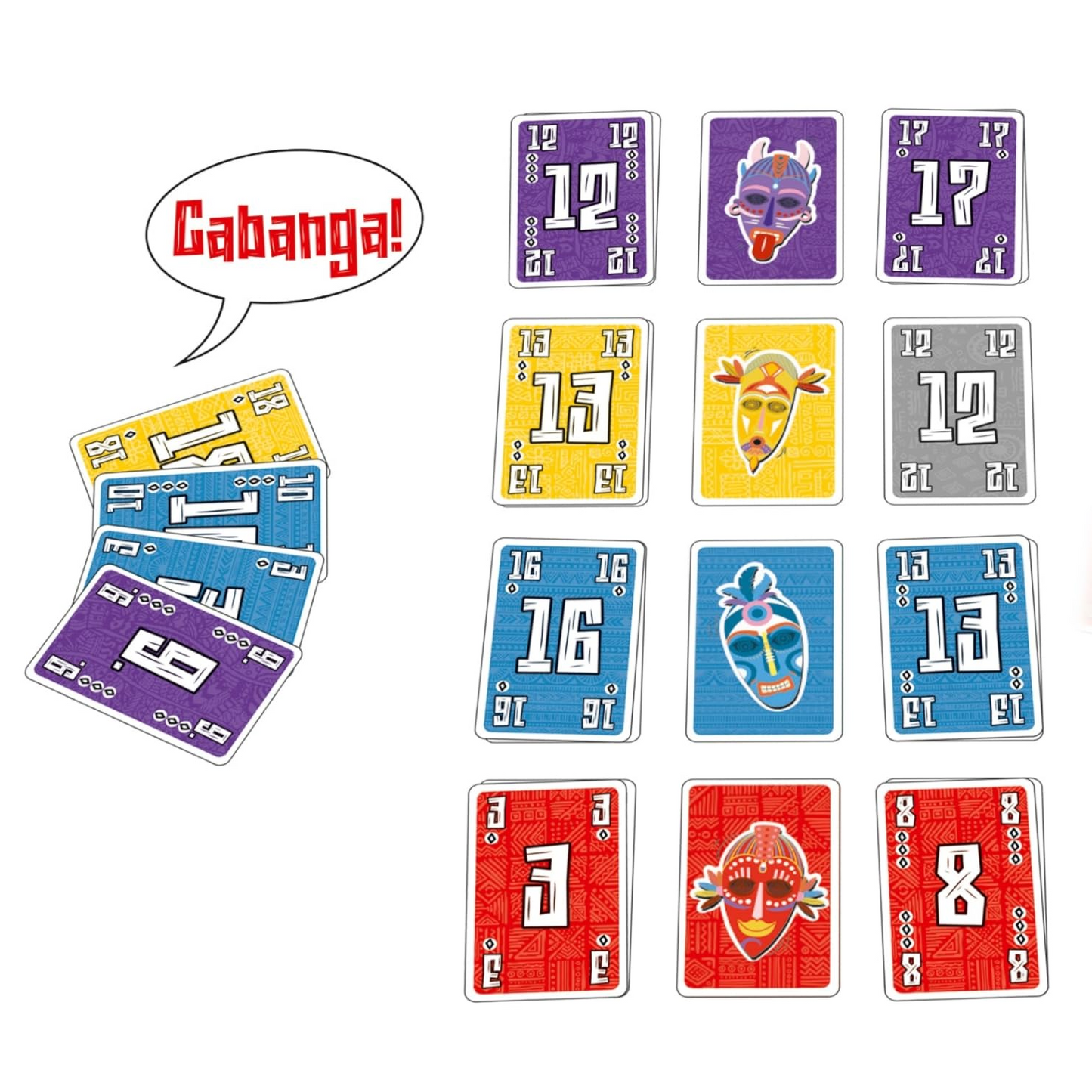 Cabanga! Card Game (Gameplay Example) on a White Background | Happy Piranha