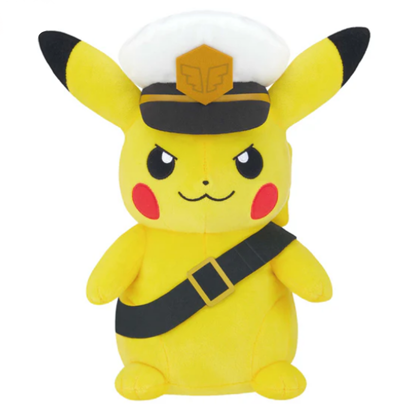 Captain Pikachu Pokémon Mofugutto Plush from Japan - Banpresto on a White Background (Front) | Happy Piranha