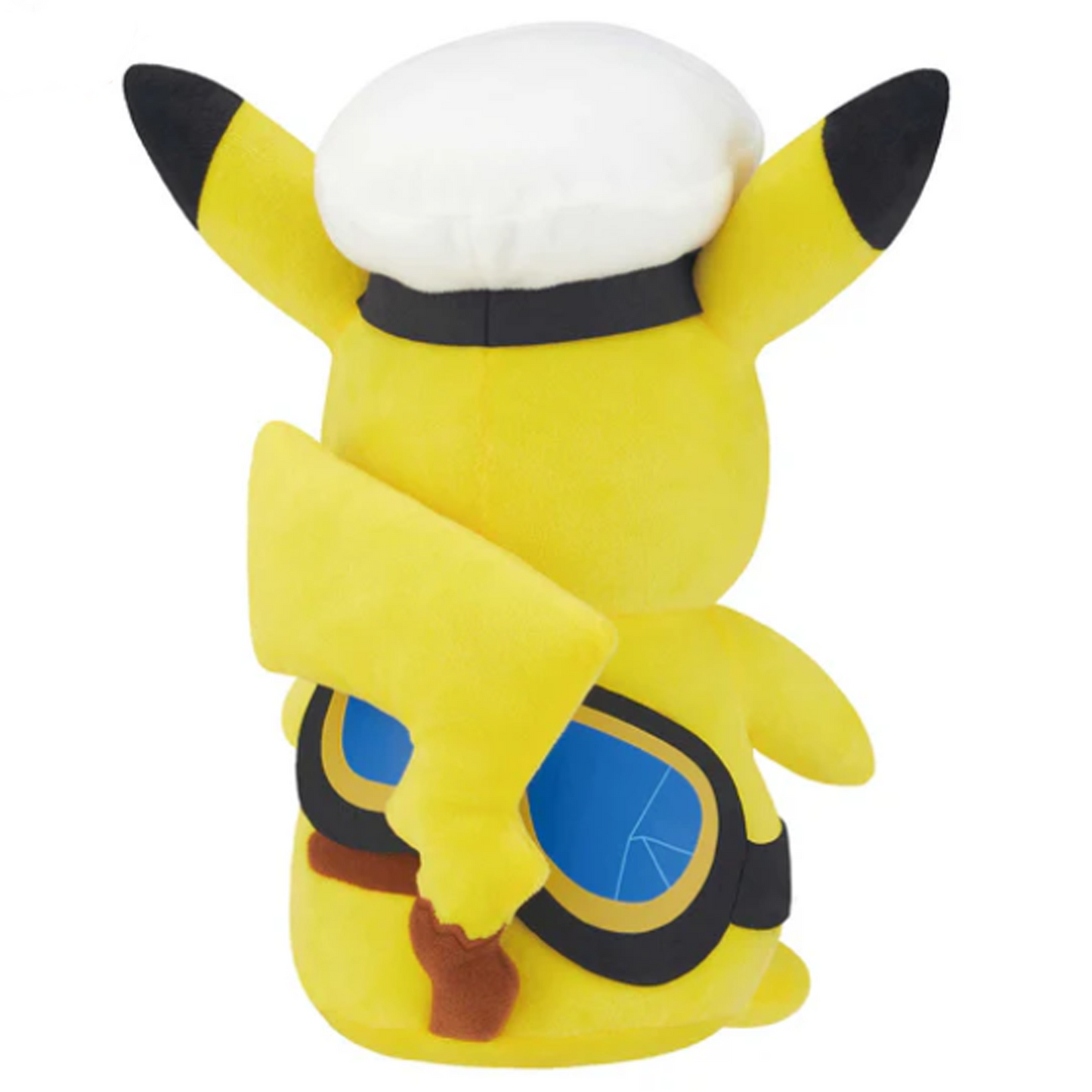 Captain Pikachu Pokémon Mofugutto Plush from Japan - Banpresto on a White Background (Back) | Happy Piranha