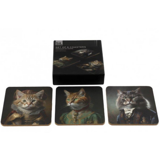 Gentry Felines - Posh Cat Cork Coaster 6 Set | Happy Piranha