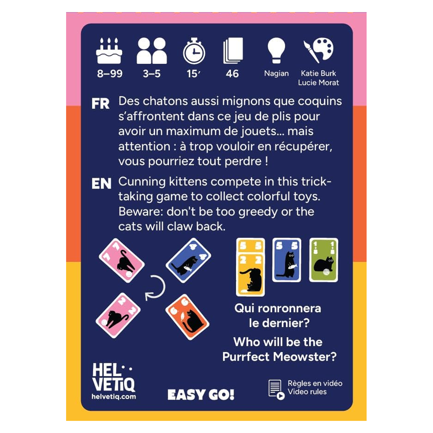 Cat Trick Card Game (Back of Box) on a White Background | Happy Piranha