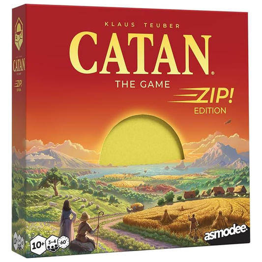 Catan Zip Edition Board Game (Front of Box) on a White Background | Happy Piranha