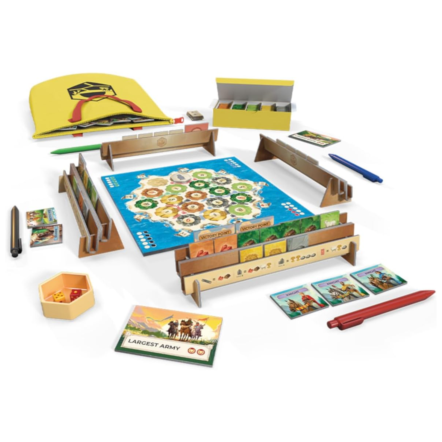 Catan Zip Edition Board Game (Components Set Up) on a White Background | Happy Piranha