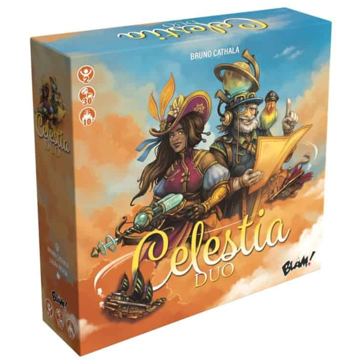 Celestia Duo Board game (Front of Box) On a White Background | Happy Piranha