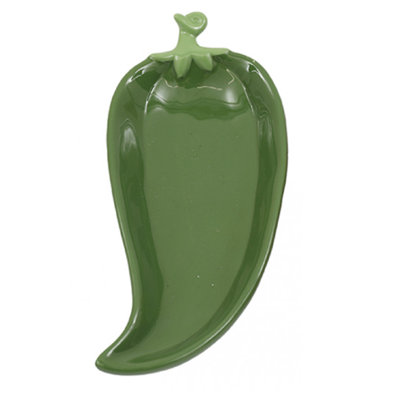 Green Chilli Pepper Shape Ceramic Plate on a White Background | Happy Piranha