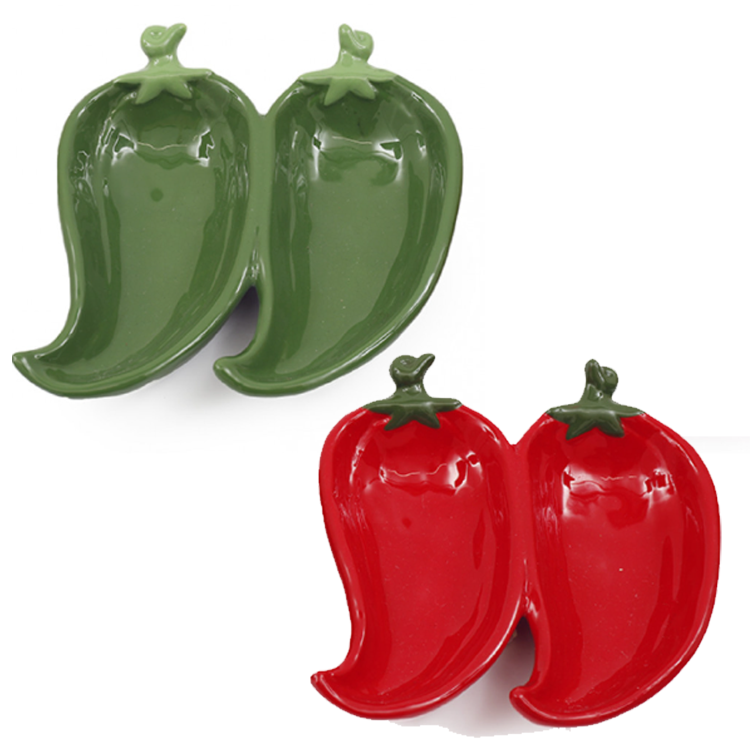 Red & Green Chilli Pepper Ceramic Plates On a White Background | Happy Piranha