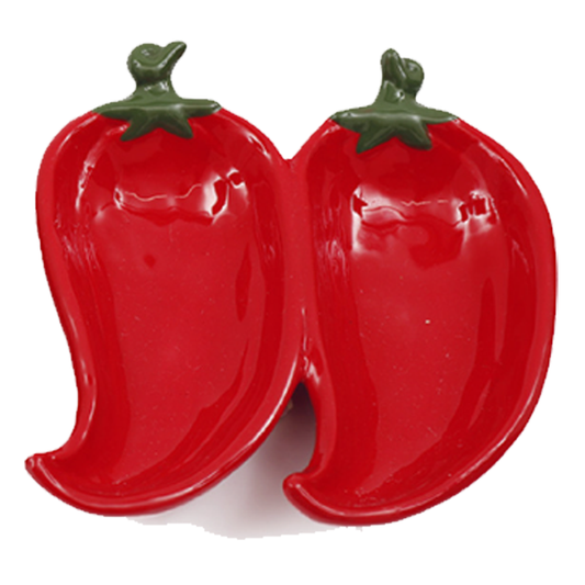 Red & Green Chilli Pepper Ceramic Plates (Red) On a White Background | Happy Piranha
