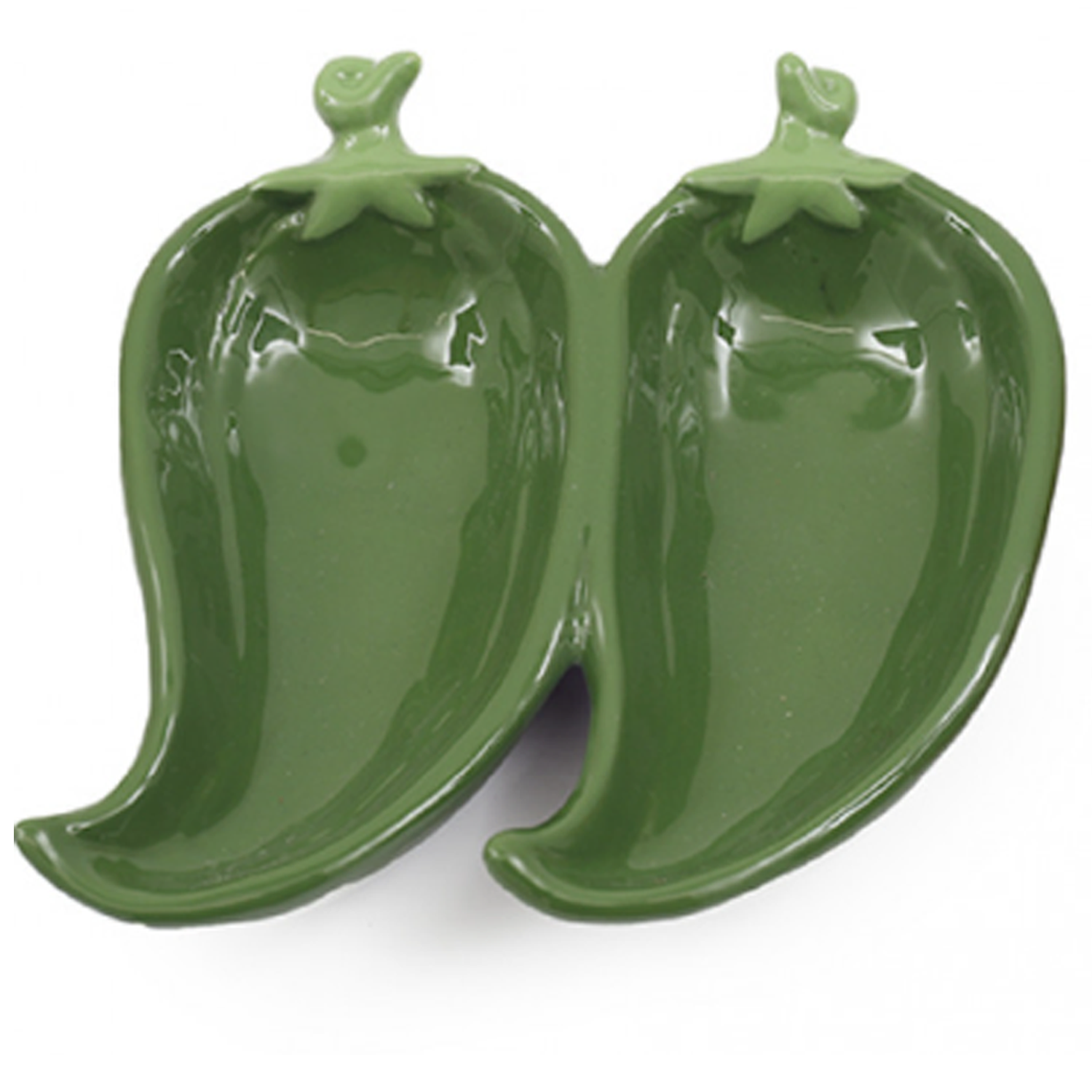 Red & Green Chilli Pepper Ceramic Plates (Green) On a White Background | Happy Piranha