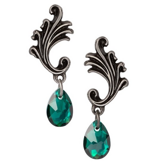 Churchyard - Pewter & Crystal Gothic Design Stud Dropper Earrings on a White Background | Happy Piranha