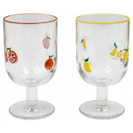 Citrus Fruits Design Short Stem Wine Glass (Both Designs) On a White Background | Happy Piranha