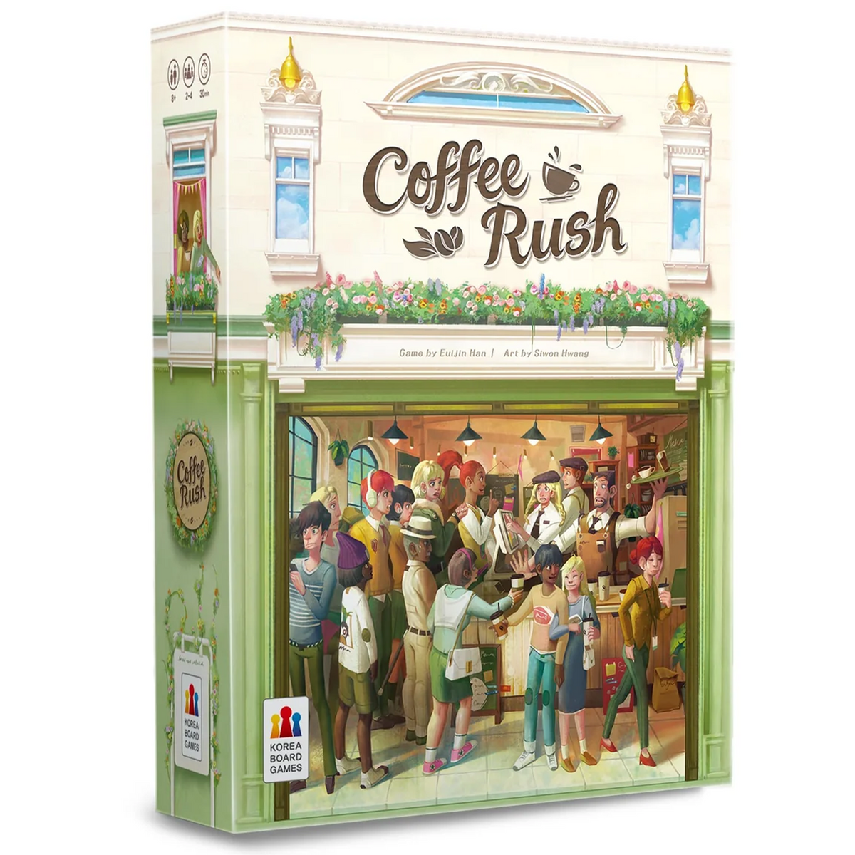 Coffee Rush Board Game (Front of Box) on a White Background | Happy Piranha
