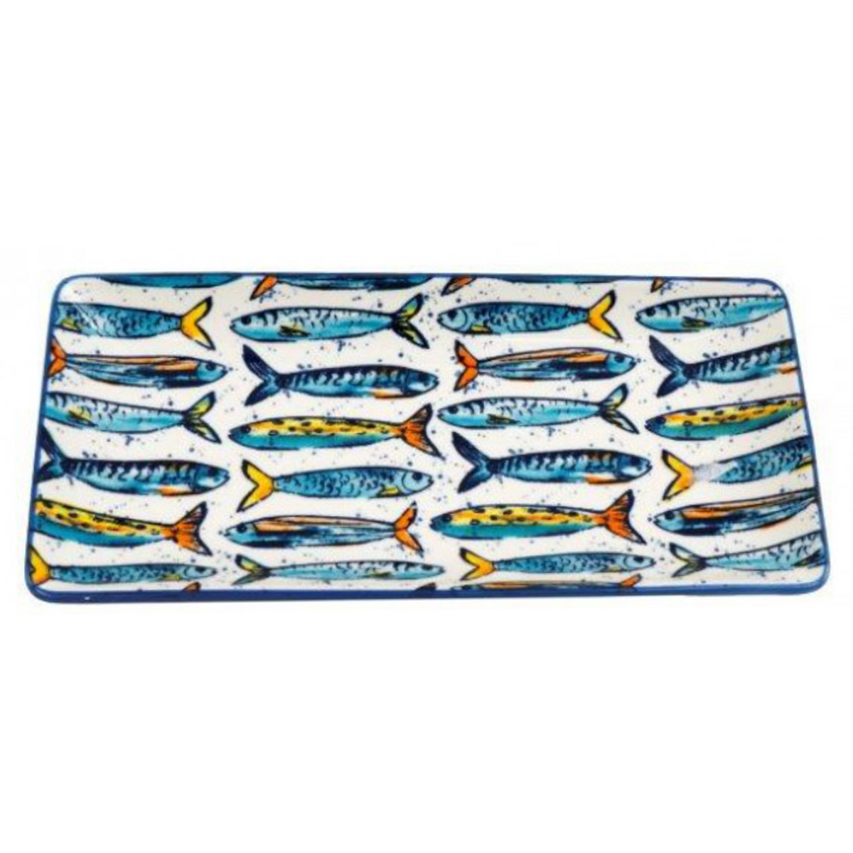 Colourful Sardine Fish Print Ceramic Tray 25cm on a White Background | Happy Piranha