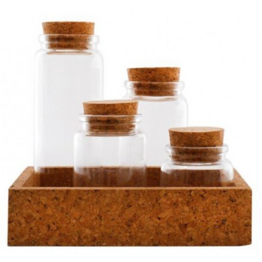 Cork & Glass Bottle 4 Set With Tray Holder | Happy Piranha