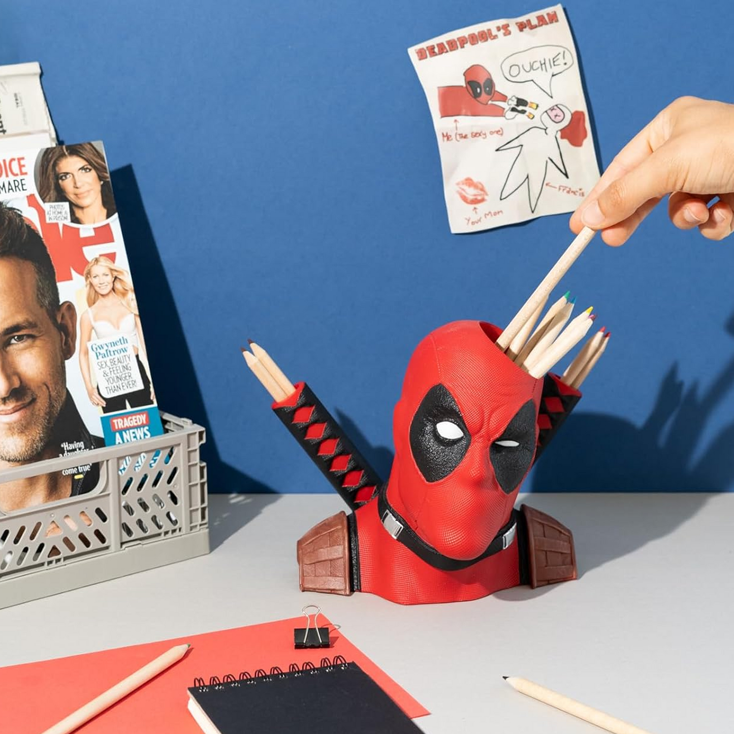 Marvel Deadpool Bust Pen Pot / Desk Tidy on a Desk | Happy Piranha