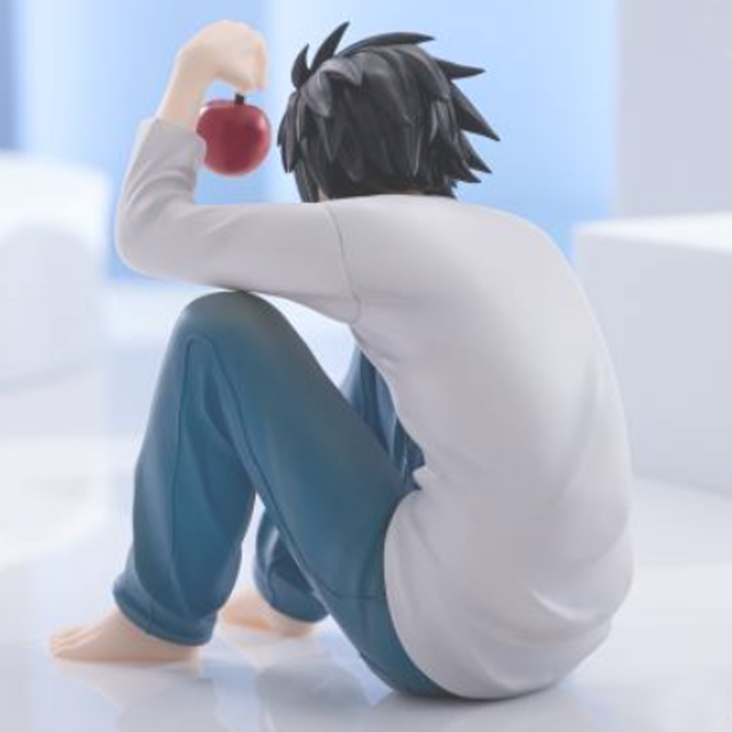 L: Deathnote Furyu Noodle Stopper Figure (Back) on a White and Blue Background | Happy Piranha